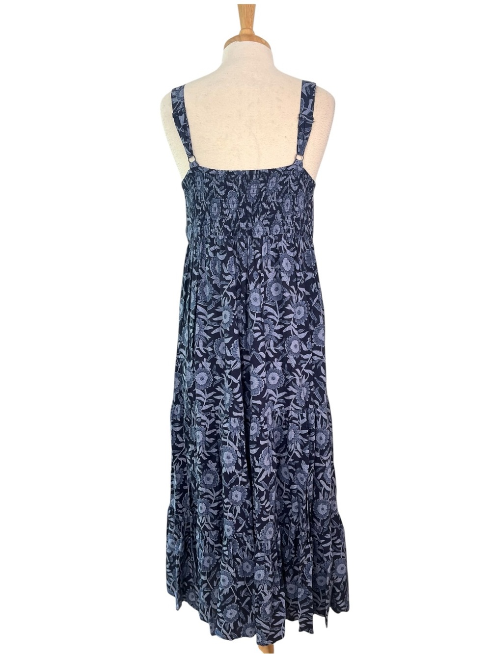 Blue Floral Tiered Maxi Dress Womens Medium Sundress Garden Party Spring Summer - Picture 2 of 7
